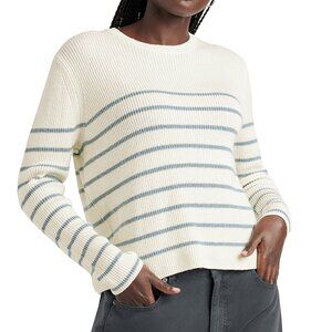Splendid Women's Size L Spencer Striped Crew Neck Ribbed Knit Ivory Sweater NEW